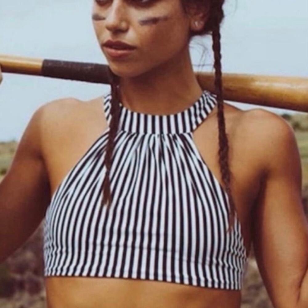 Boys + Arrows Fay the Fugitive Top in 1942 Stripe high neck bikini top sz small